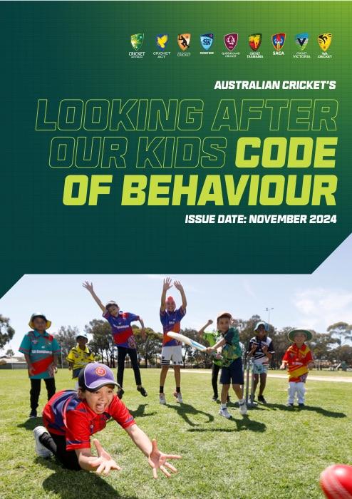 First page of Australian Cricket's Looking After Our Kids Code of Behaviour
