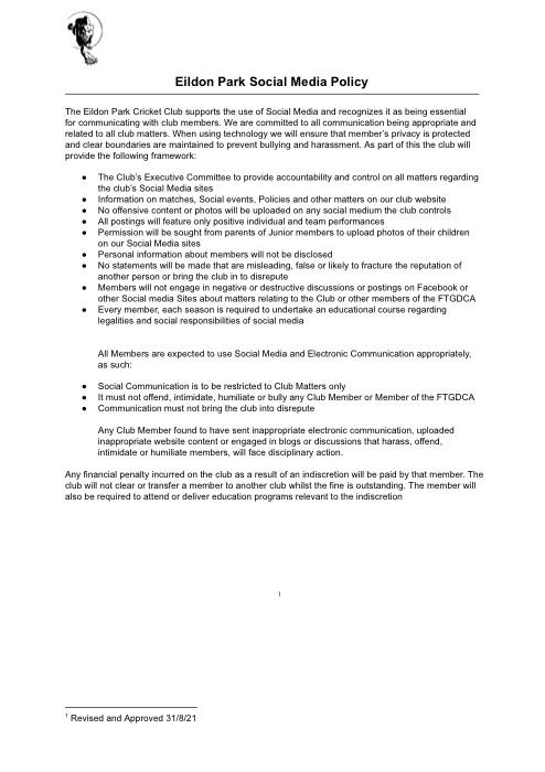 First page of Social Media Policy