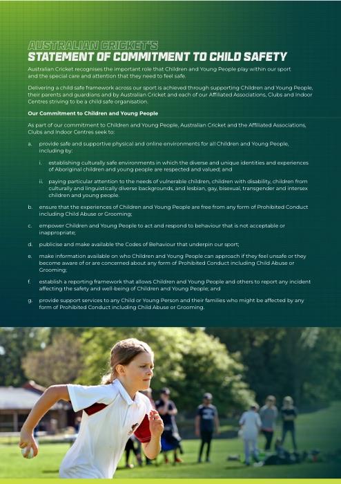 First page of Australian Cricket's Statement of Commitment for Safeguarding Children and Young People